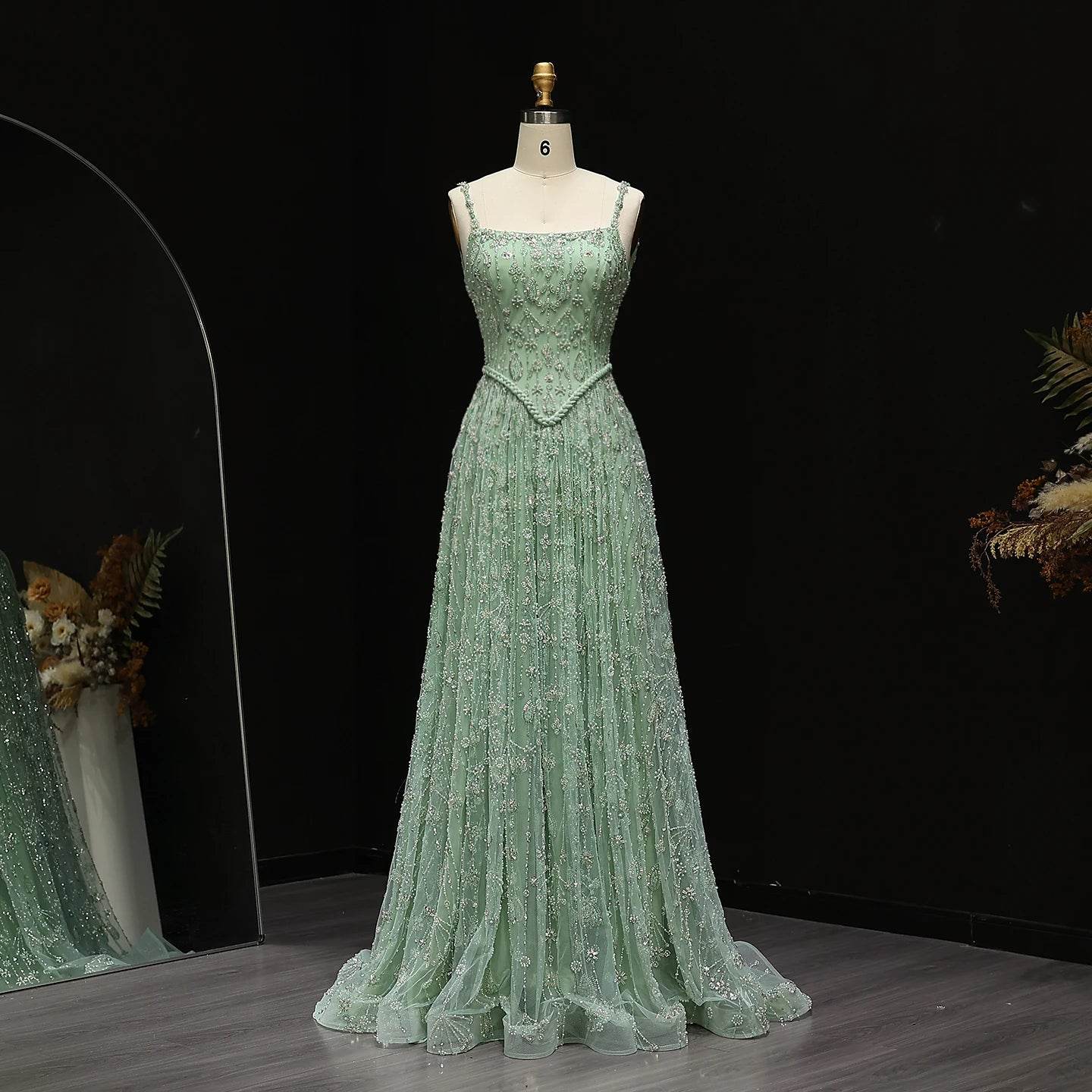 Elegant Sage Green Evening Dress - Sharon Said Spaghetti Straps - Buy Center