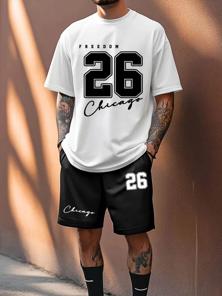 Summer Casual Men's 66 Letter Printed Two-Piece Suit for Outdoors - Buy Center
