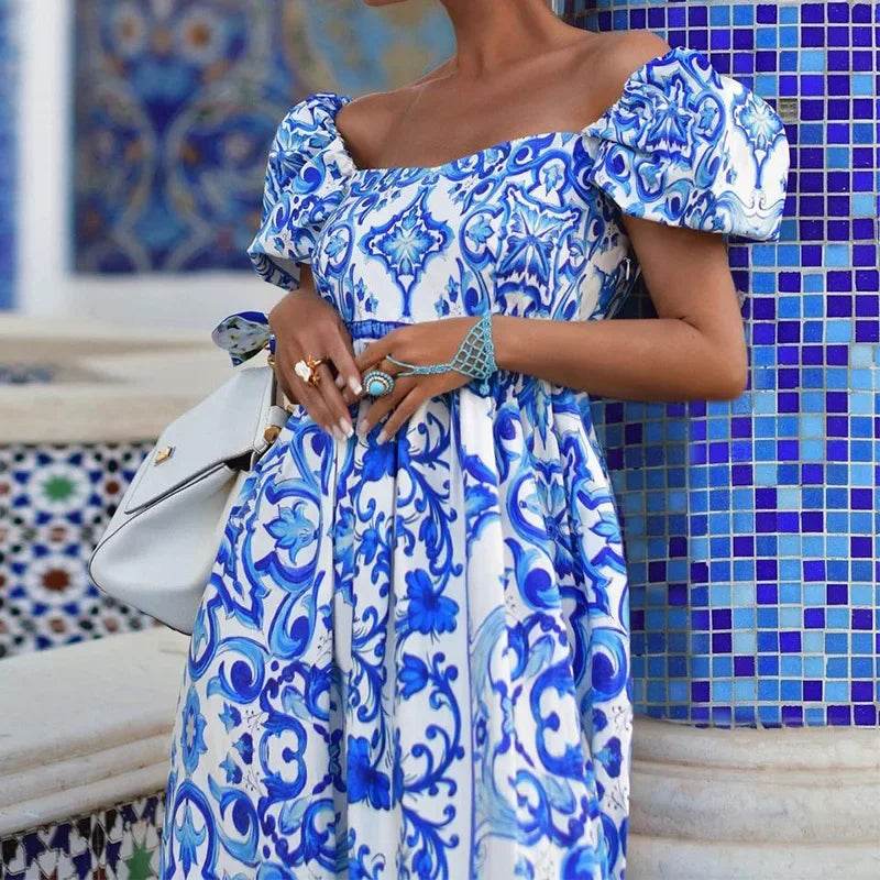 BAMBOOBOY Summer Print Maxi Dress - Elegant Off Shoulder Style - Buy Center