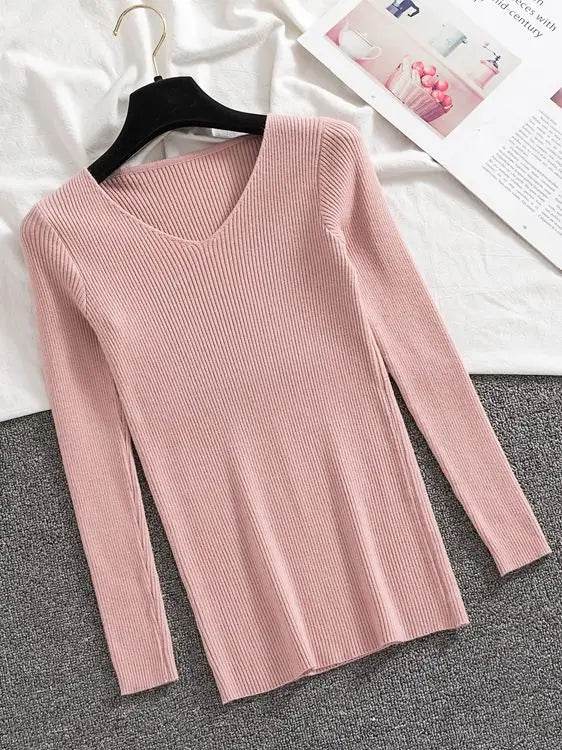 AOSSVIAO Women’s V Neck Sweater - Casual Slim-fit Long Sleeve Top - Buy Center