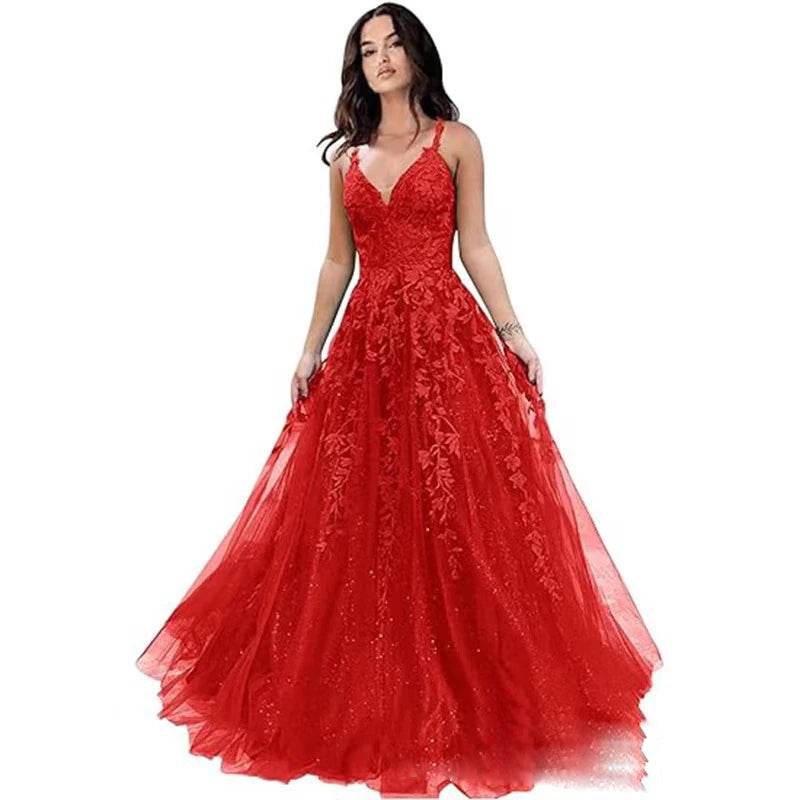 GUXQD Customized A-Line Spaghetti Strap Evening Dress - Tulle Appliques - Buy Center