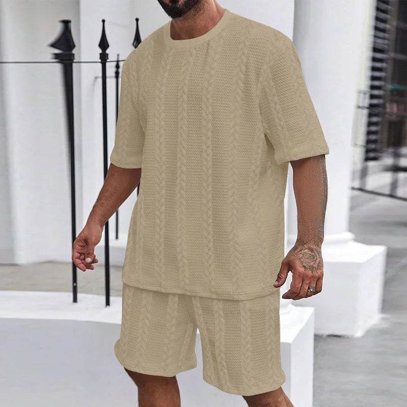 Ayrbao Men's Casual Summer Hoodie Set - Knit, Short Sleeve, Solid Color - Buy Center