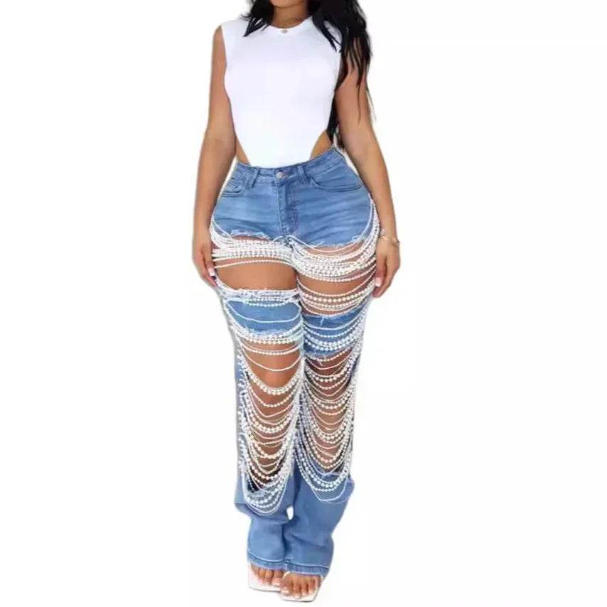 Kalenmos Women's High Waist Denim Jeans - Casual Wide Leg Summer Pants - Buy Center