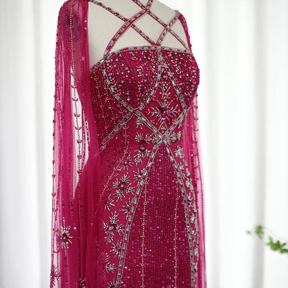 Sharon Said Aqua Lilac Mermaid Evening Dress with Cape Sleeves - Buy Center