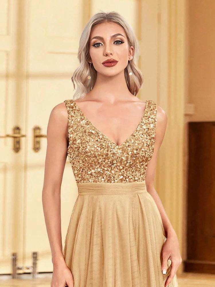 BluePlum Sleeveless Sequin Evening Dress - Formal Floor-Length Gown - Buy Center