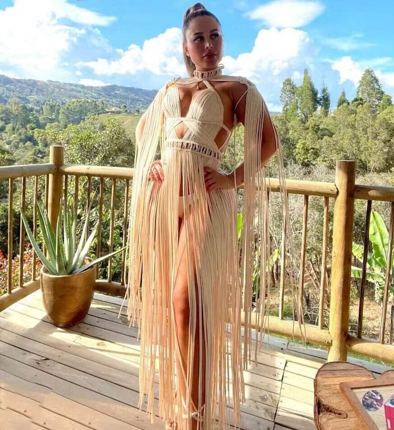 Creative Women's Beach Dress - Hand-Woven Tassel & Sexy Split Wrap - Buy Center