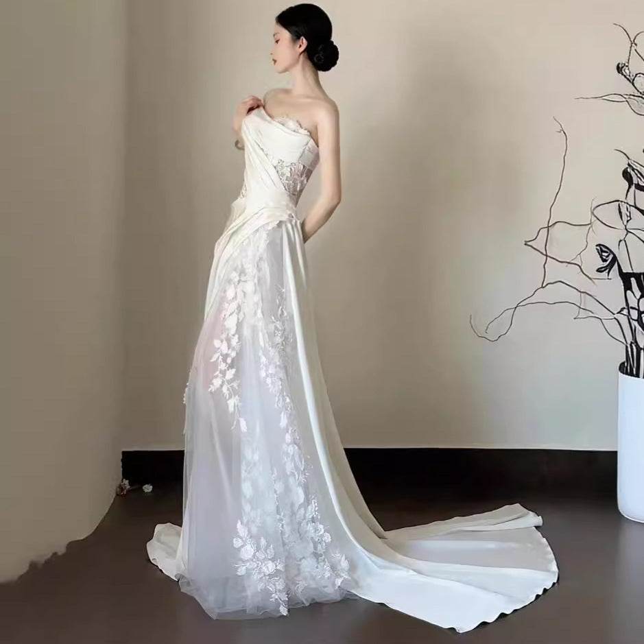 Elegant Satin Lace Fishtail Wedding Dress - Tube Top & Sleeveless Style - Buy Center