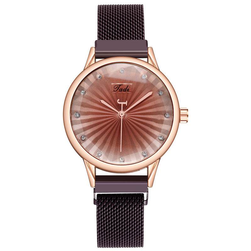 Women's Striped Diamond Mesh Watch - Casual Quartz Style with Magnetic Buckle - Buy Center