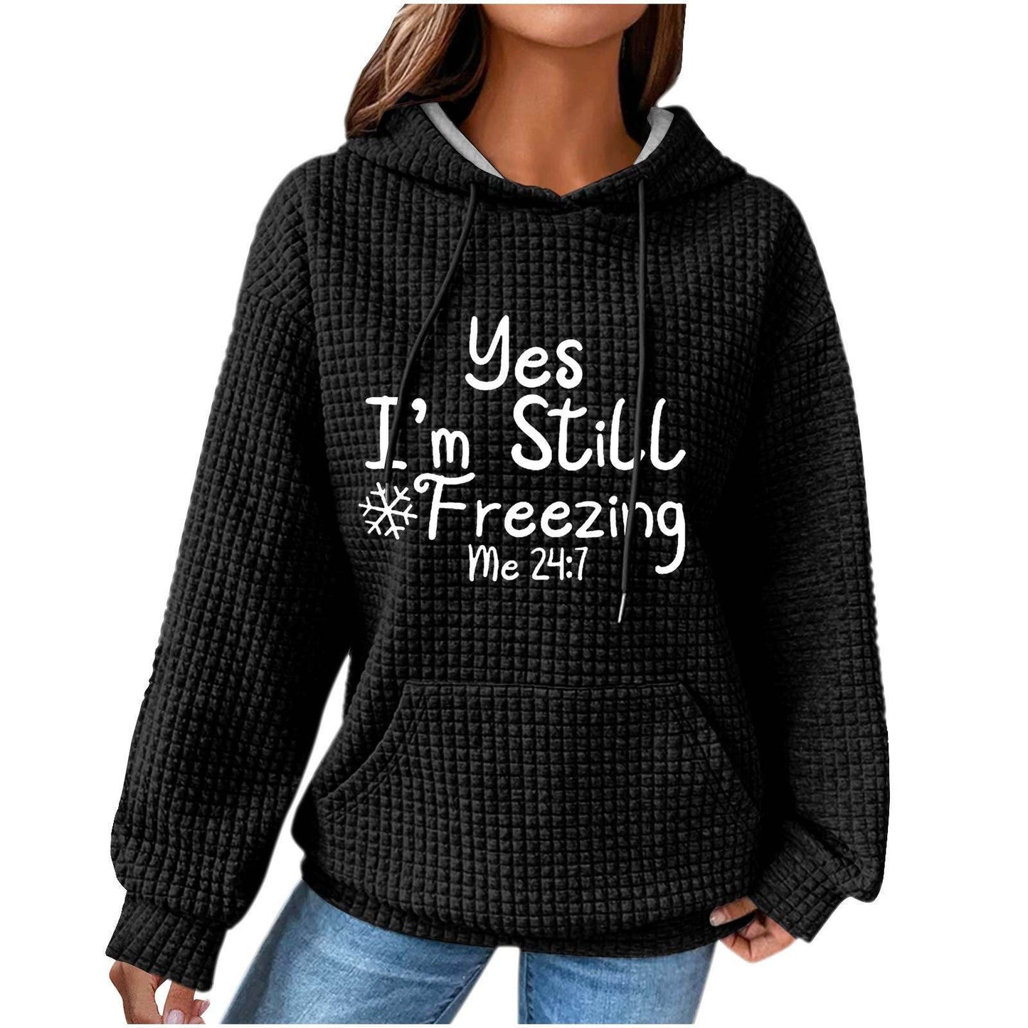 Women's Olive Green Hooded Waffle Sweater - Trendy Patchwork Design - Buy Center