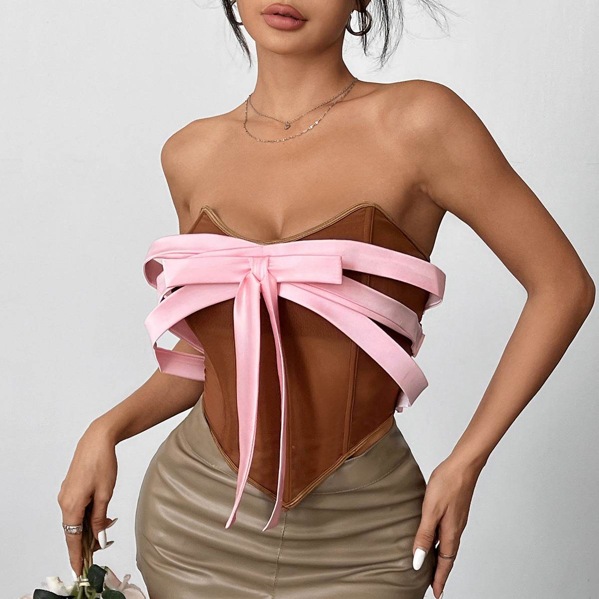 Bow Tube Top Backless Vest - Trendy Fishbone Camisole for Summer 2025 - Buy Center