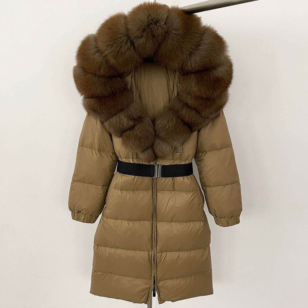 Women's Long Hoodie Coat - Real Fox Fur Collar, Padded Warmth 2025 - Buy Center