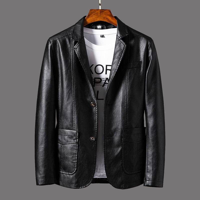 Men's Slim Fit Leather Jacket - Studded Lapels for Autumn & Winter - Buy Center
