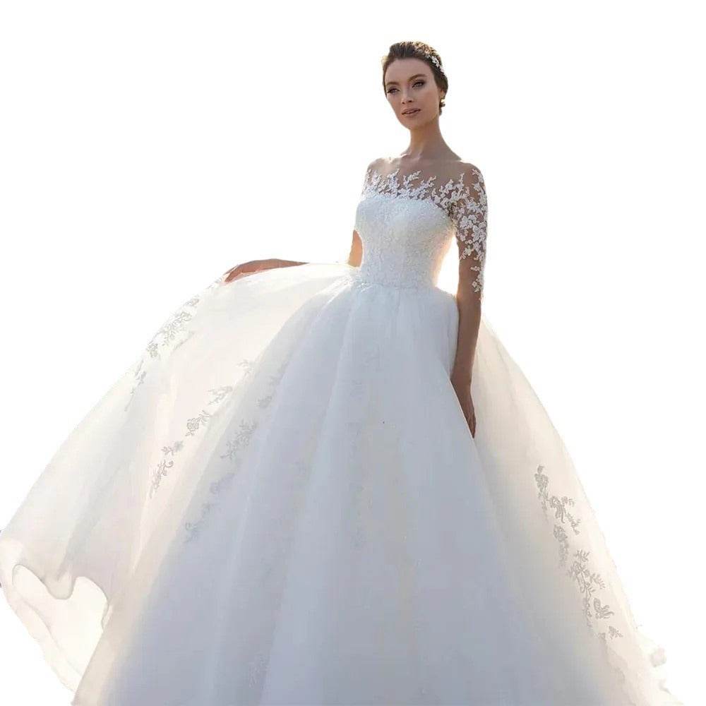 Elegant Long Sleeve Embroidered Wedding Dress - Classic Fit for Brides - Buy Center