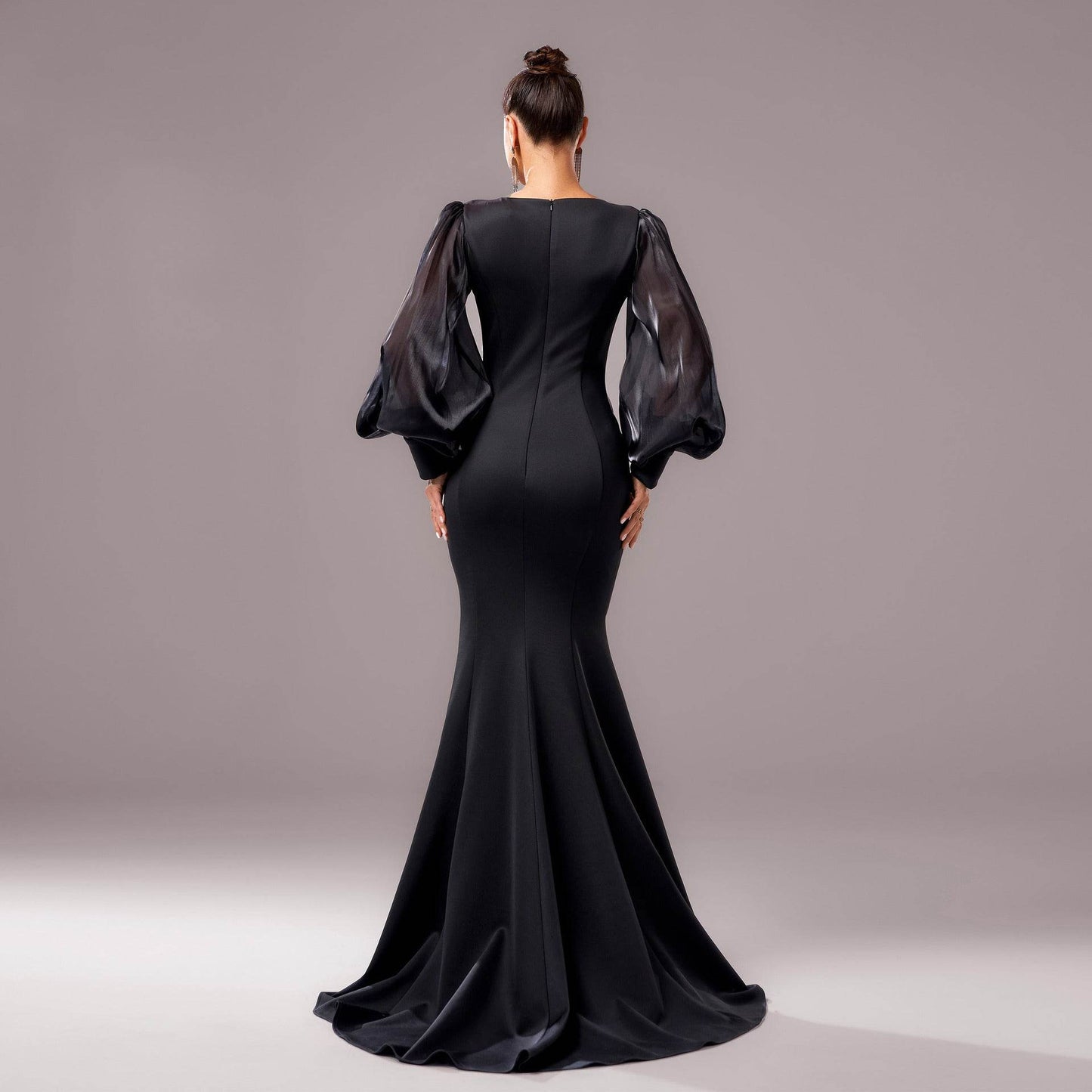 Elegant Long Sleeve Fishtail Dress - Applique & Sequin Details for Events - Buy Center