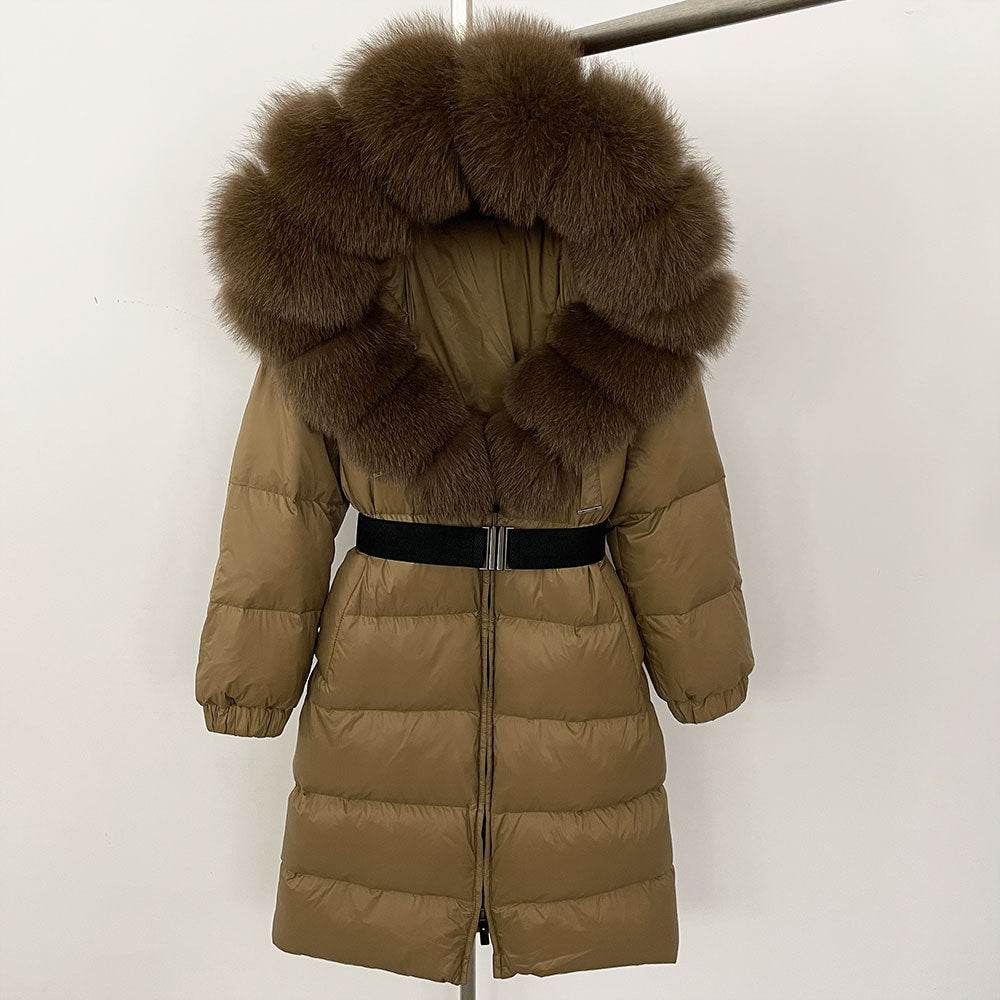 Women's Long Hoodie Coat - Real Fox Fur Collar, Padded Warmth 2025 - Buy Center