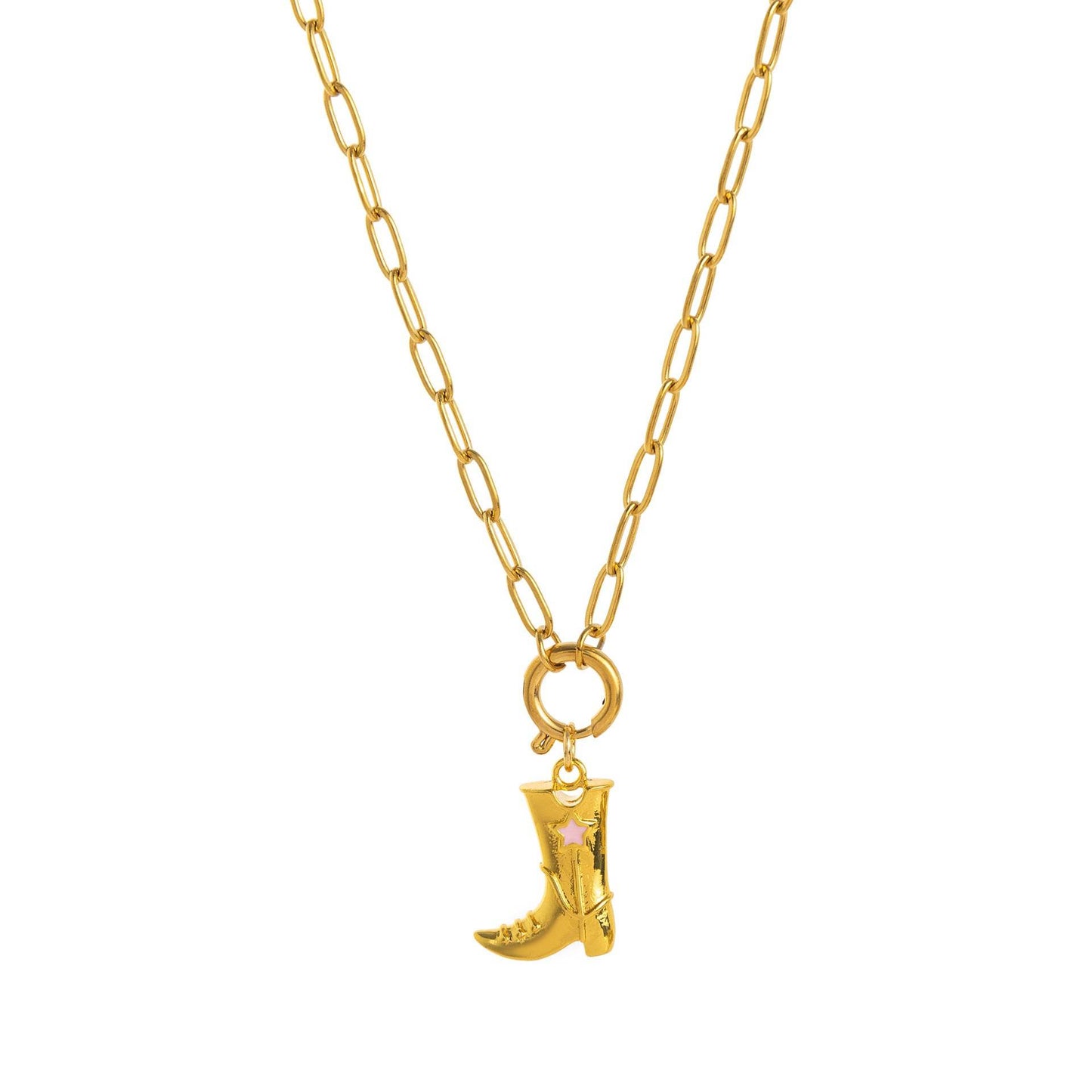 Fashion Boots Gold Pendant Necklace - Pentagram & Cowboy Hat Design - Buy Center