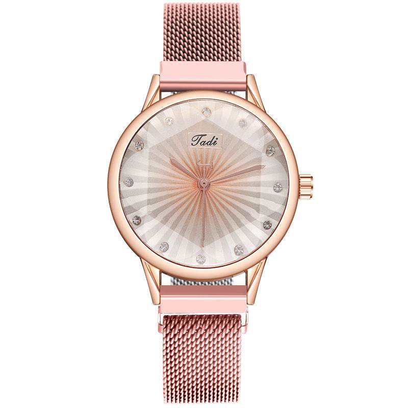 Women's Striped Diamond Mesh Watch - Casual Quartz Style with Magnetic Buckle - Buy Center
