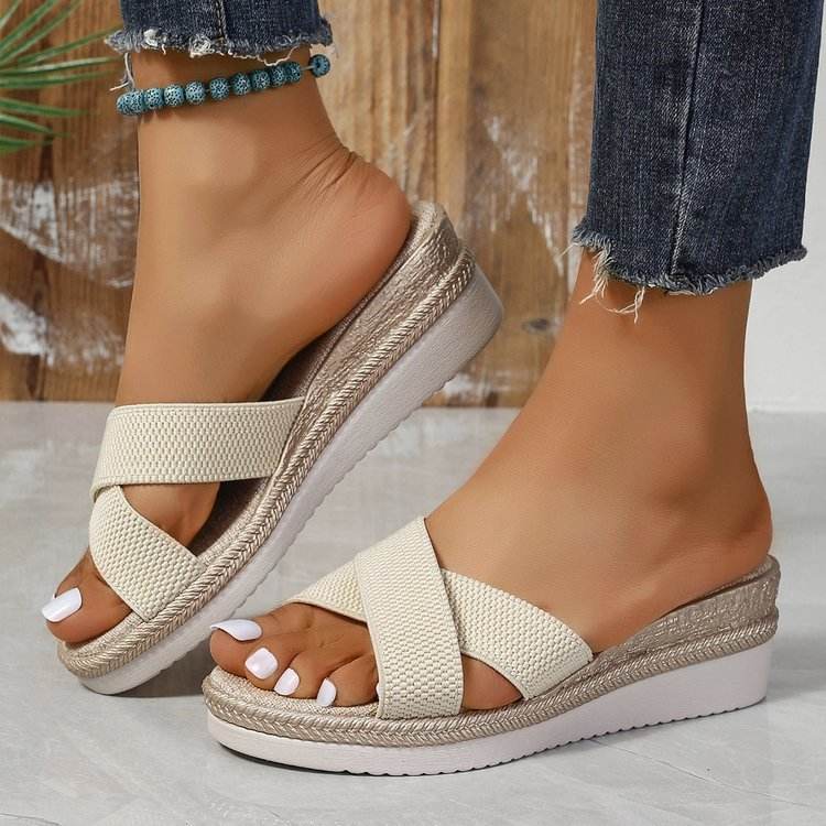 Buycenter Women's Large Size Sandals - Creamy-White Casual Slippers - Buy Center