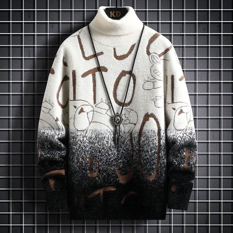 Buycenter Men's Gradient Mink Fleece Turtleneck Sweater - Slim Fit - Buy Center