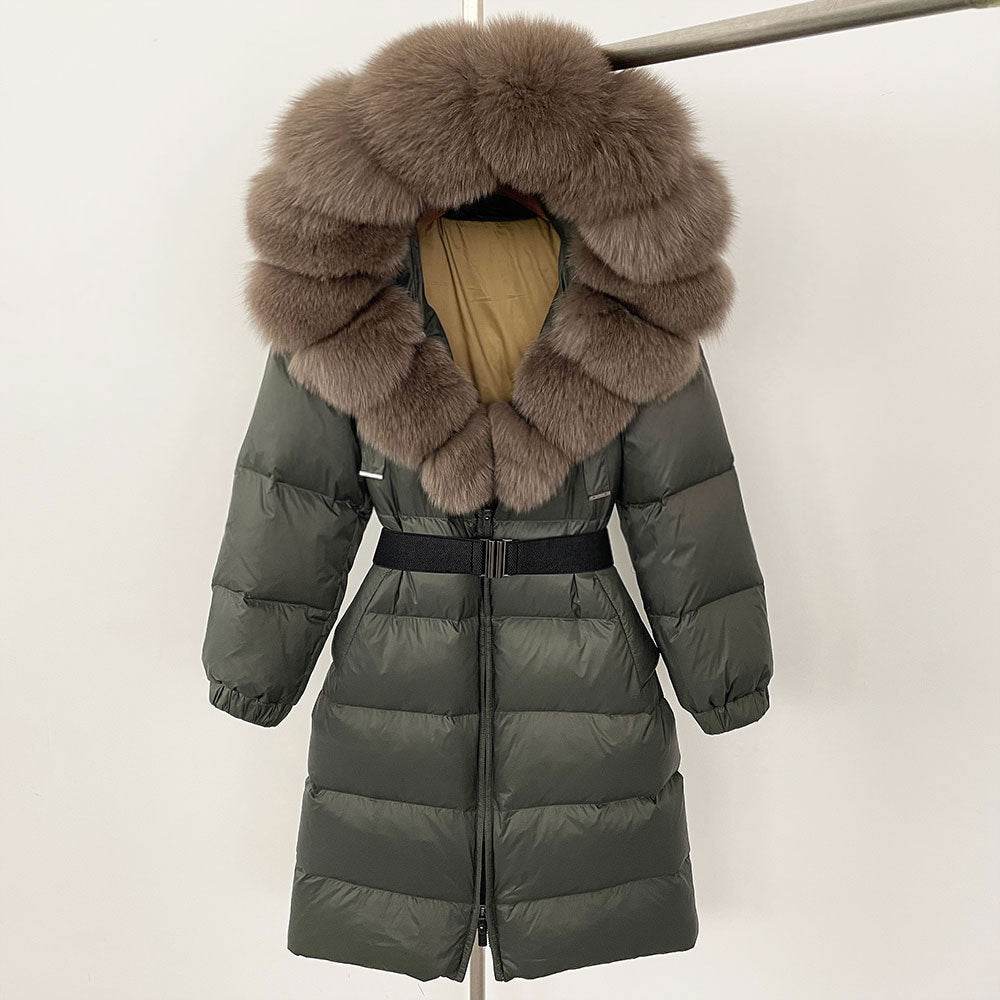 Women's Long Hoodie Coat - Real Fox Fur Collar, Padded Warmth 2025 - Buy Center