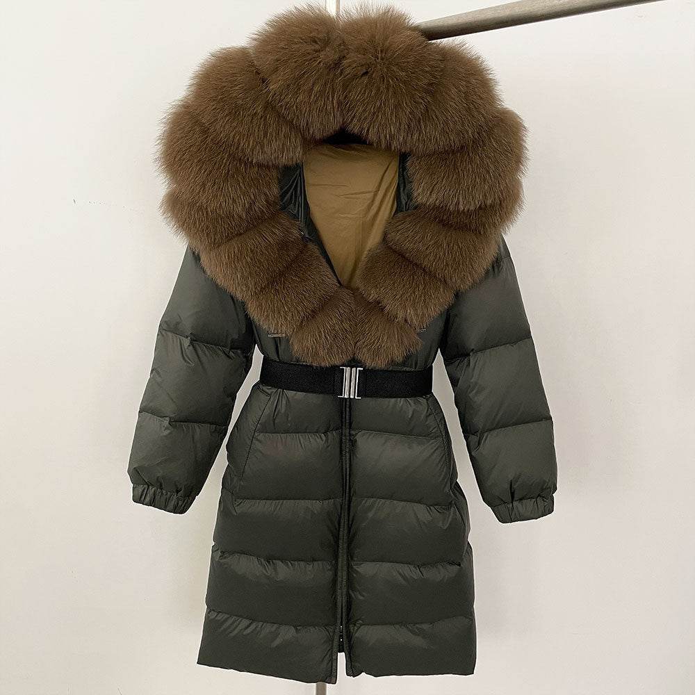 Women's Long Hoodie Coat - Real Fox Fur Collar, Padded Warmth 2025 - Buy Center