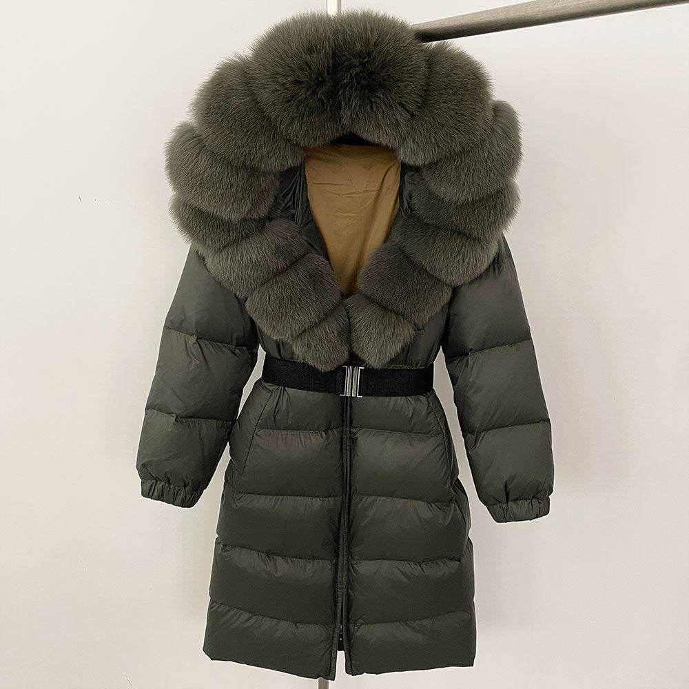 Women's Long Hoodie Coat - Real Fox Fur Collar, Padded Warmth 2025 - Buy Center