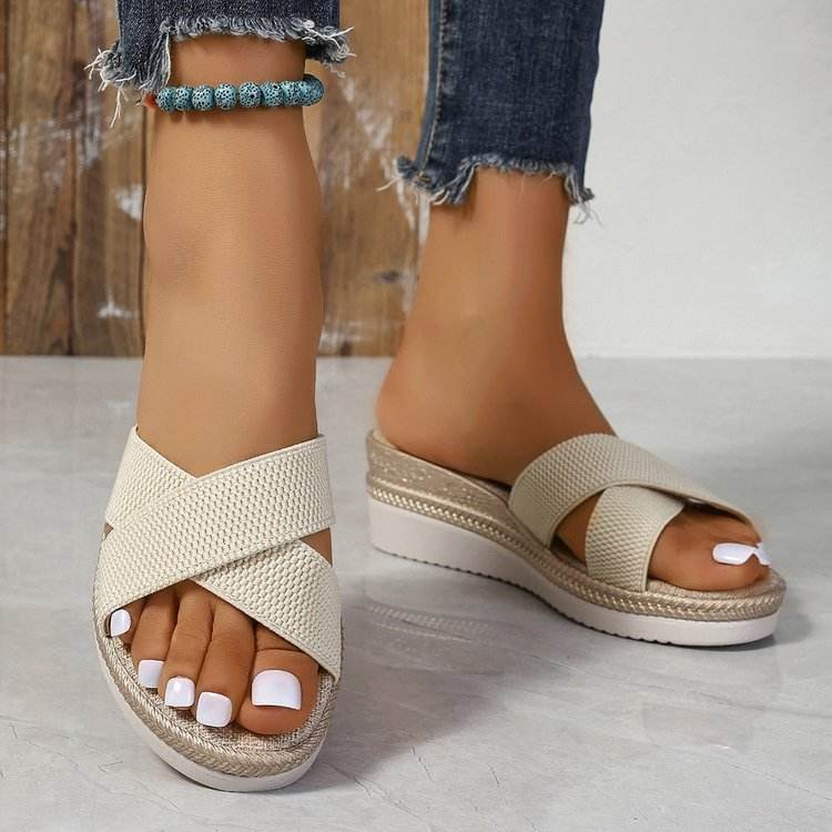 Buycenter Women's Large Size Sandals - Creamy-White Casual Slippers - Buy Center