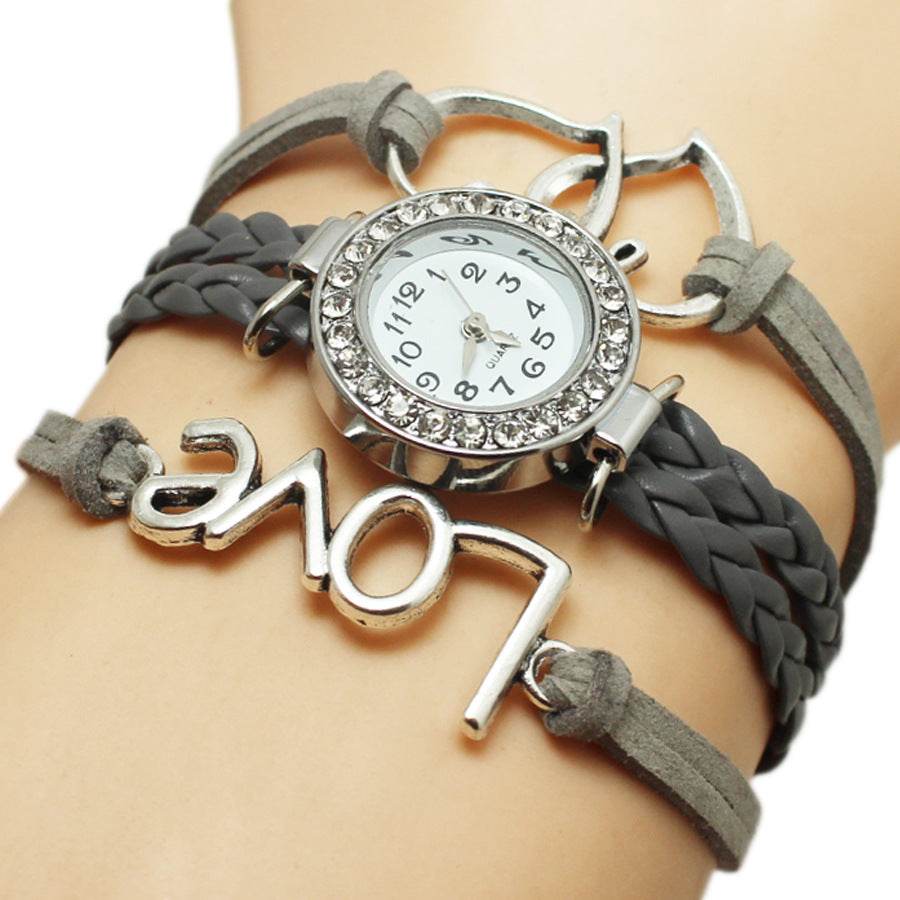 Alloy Love Double Heart-Shaped Woven Watch - Stylish Trendy Accessory - Buy Center
