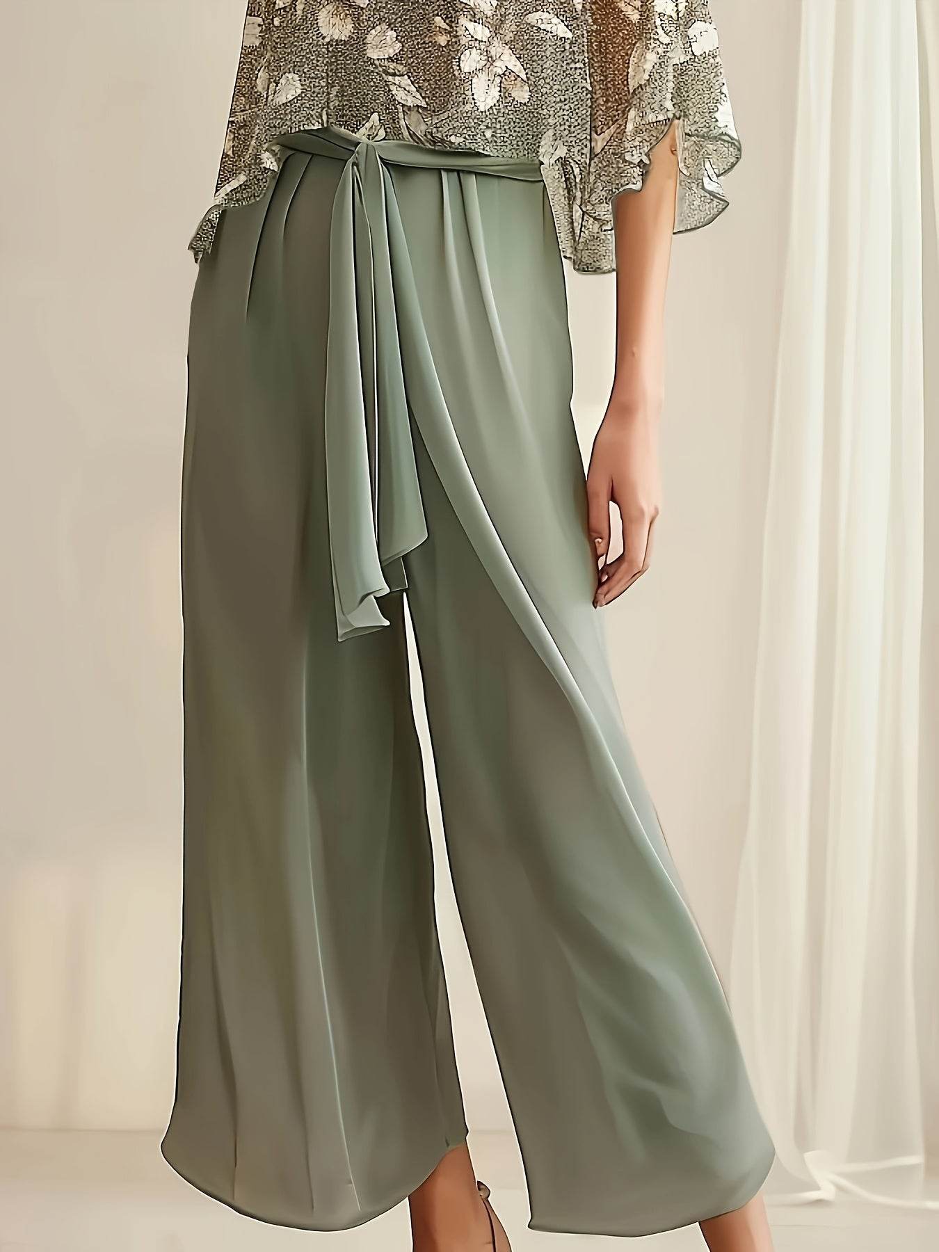 Elegant Two-Piece Women's Suit - Floral Shirt & Pants Set - Buy Center