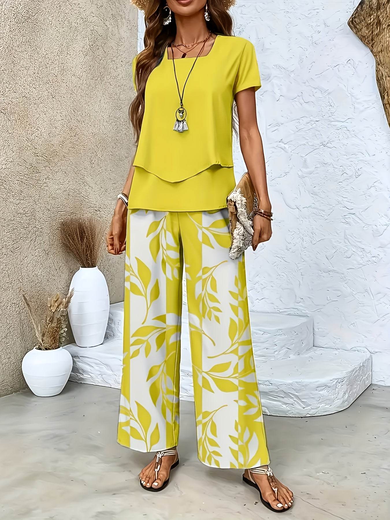 Women's Floral 2pcs Short Sleeve Pants Set - Elegant Spring Style - Buy Center