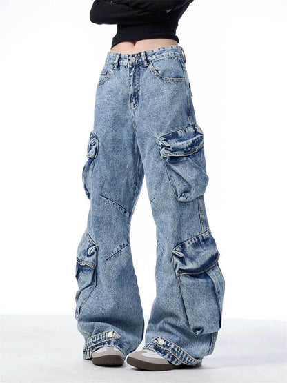 Women's Multi-Pocket Workwear Jeans - Loose Wide Leg Style & Comfort - Buy Center