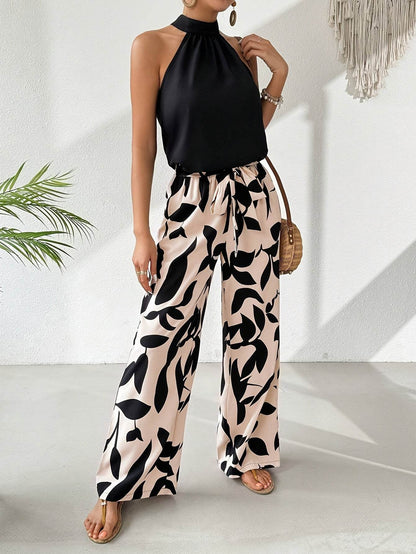 Elegant Black Halter Neck Top - Lace-up Detail for Spring/Summer - Buy Center