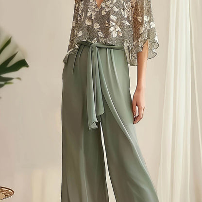 Elegant Two-Piece Women's Suit - Floral Shirt & Pants Set - Buy Center