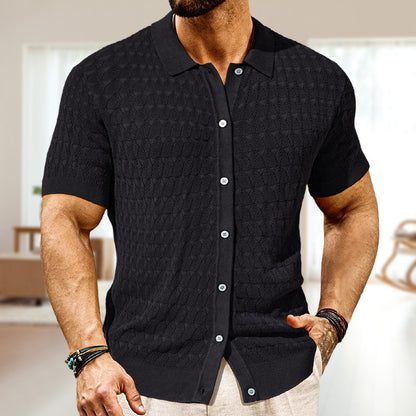 Buycenter Men's Knitwear Cardigan - Pointelle Design, Short Sleeve for Summer