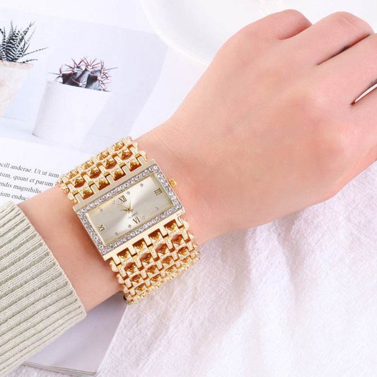 Women's Steel Band Diamond Watch - Rhinestone Square Design, Premium Style - Buy Center