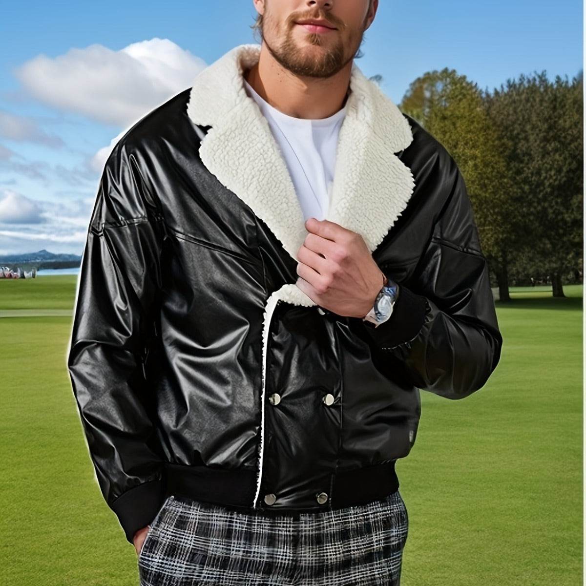 Men's Black PU Leather Coat - Thickened Fleece-Lined for Ultimate Warmth - Buy Center