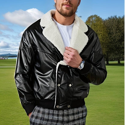 Men's Black PU Leather Coat - Thickened Fleece-Lined for Ultimate Warmth - Buy Center