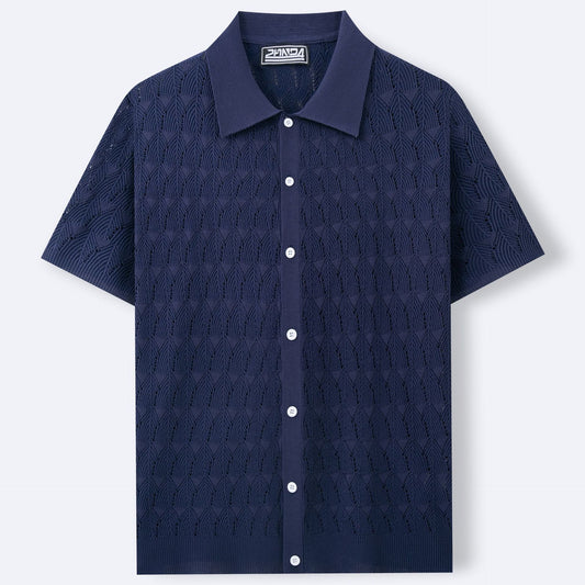 Cárdigan de punto para hombre de Buycenter - Diseño de punto pointelle, manga corta para verano