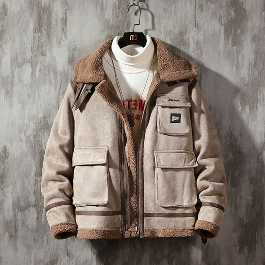 Trendy Thickened Warm Jacket - Genuine Leather & Stand-Up Collar Style - Buy Center