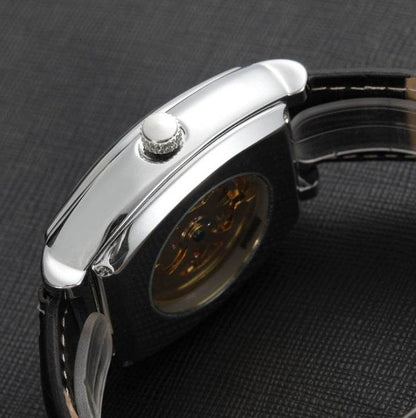 Buy Center Square Leather Mechanical Watch - Elegant Tourbillon Design - Buy Center