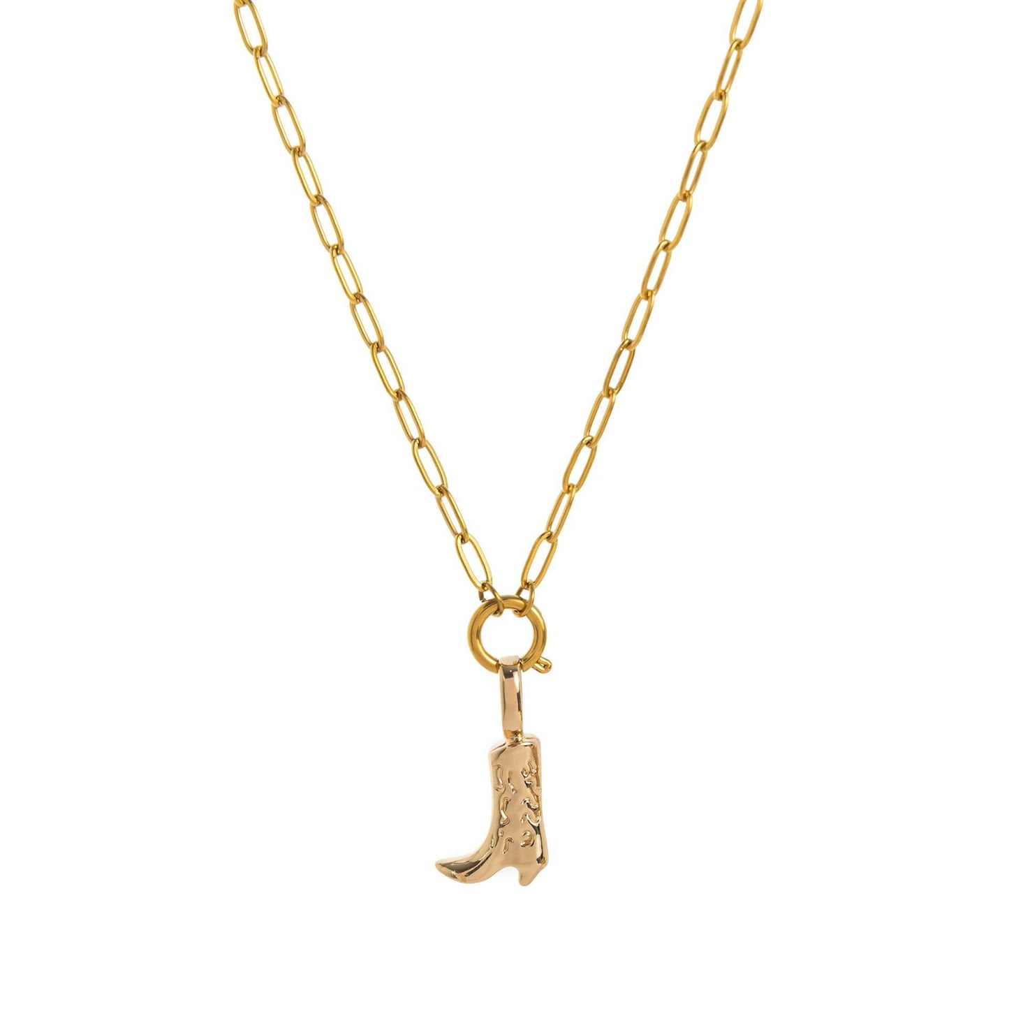 Fashion Boots Gold Pendant Necklace - Pentagram & Cowboy Hat Design - Buy Center