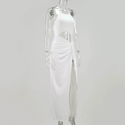 Buycenter Women's Lace-Up Halter Neck Long Skirt - Elegant Evening Dress - Buy Center