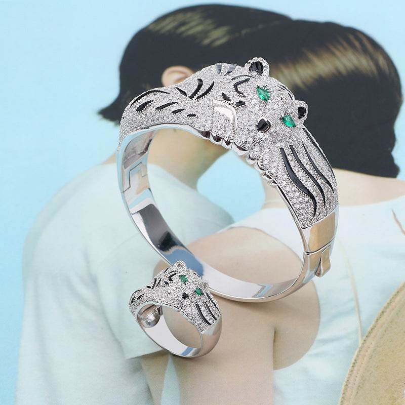 Fashion Big Leopard Rhinestone Bracelet & Ring Set - Unisex Jewelry 2025 - Buy Center