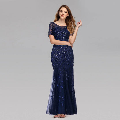 Buycenter Large Size Evening Dress - Slim Fit Pearl Mesh Fishtail Design - Buy Center