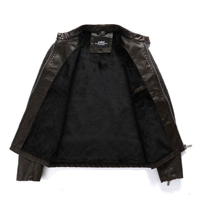 Men's Leather Motorcycle Jacket - Warm Velvet Lining for Autumn Winter - Buy Center