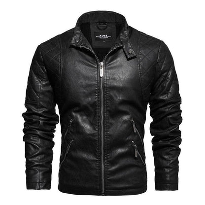 Men's Leather Motorcycle Jacket - Warm Velvet Lining for Autumn Winter - Buy Center