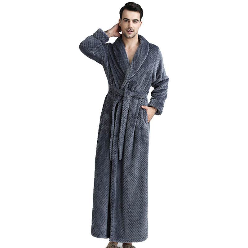 Thick Waist Velvet Men's Bathrobe - Stylish Long Flannel Cardigan 2025 - Buy Center