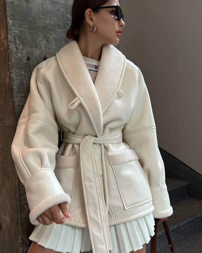 Korean Style Leather & Fur Coat - Trendy, Warm Long Sleeve Design - Buy Center