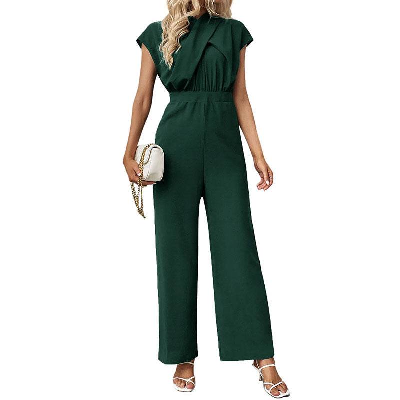 Elegant Women's Sleeveless Jumpsuit - Pleated Collar & High Waist Style - Buy Center