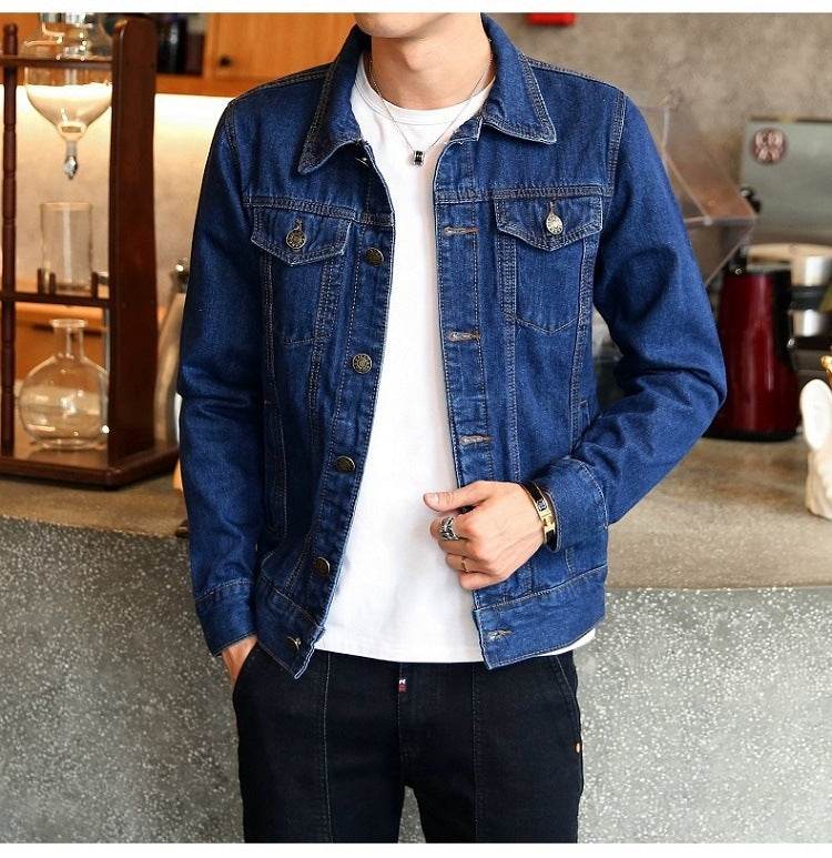 Buycenter Men's Slim Fit Denim Jacket - Multi-Pocket Motorcycle Style - Buy Center